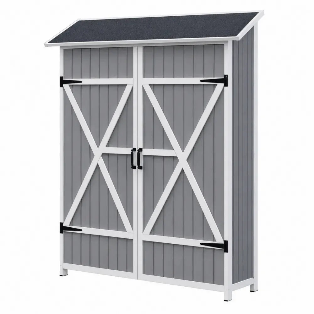 Gartenschrank 2 Türen 127 x 50 x 164 cm Tannenholz Bitumendach rechteckig Grau Weiß Schwarz