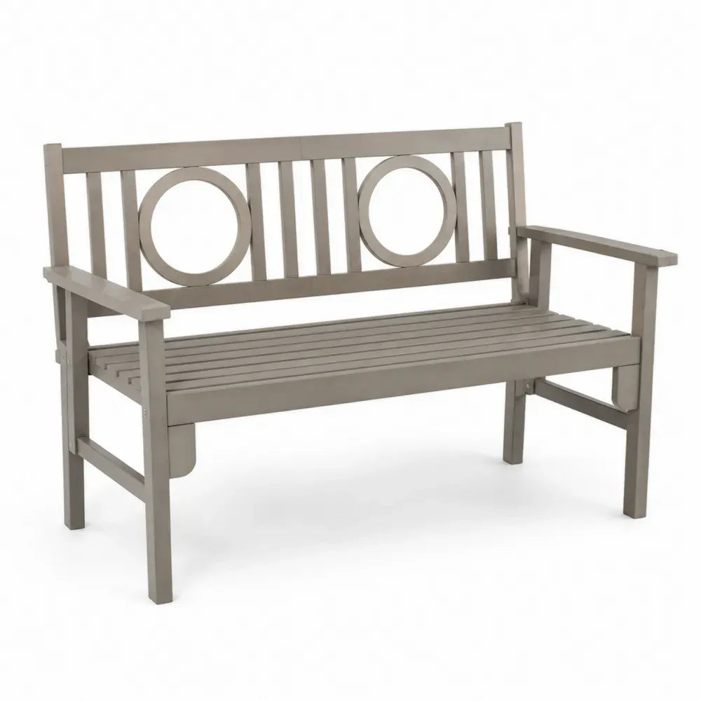 Gartenbank 3-Sitzer 150 x 63 x 90 cm HDPE Lattenbank mit Armlehnen Kreisornamenten rechteckig taupe