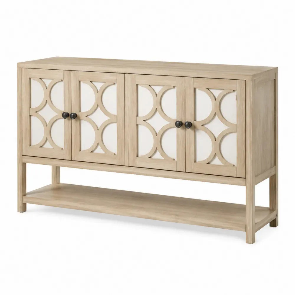 Sideboard Aufbewahrungsschrank 152 x 38 x 86 cm MDF Eschenholzfurnier 4 Türen rechteckig Natur Weiß Schwarz