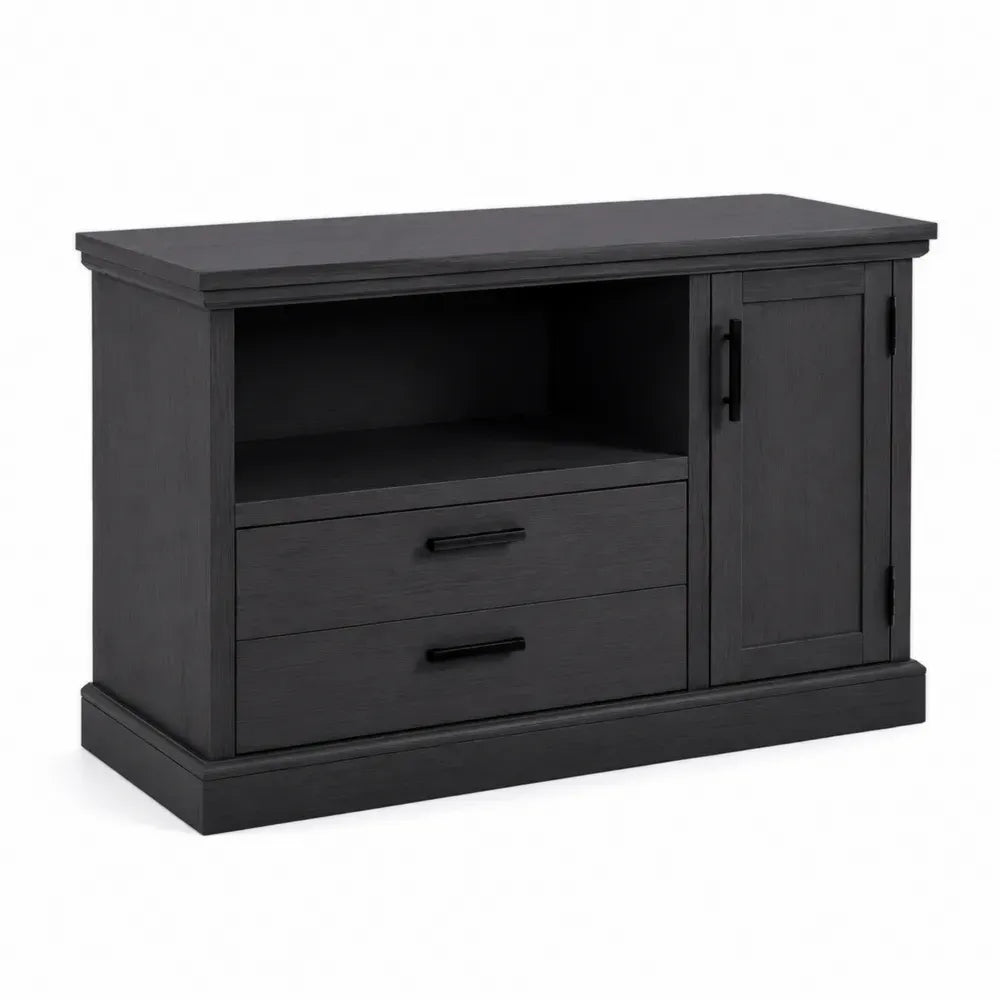 TV Lowboard Aufbewahrungsschrank rechteckig mit 1 Tür und 2 Schubladen MDF Schwarz 120 x 40 x 61 cm