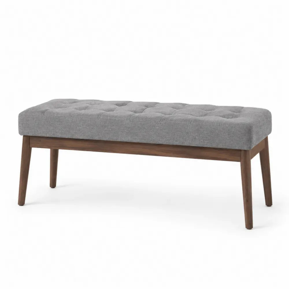 Schlafzimmerbank Sitzbank rechteckig gepolstert mit Knopfheftung Polyester Kautschukholz Grau Braun 100 x 35 x 46 cm