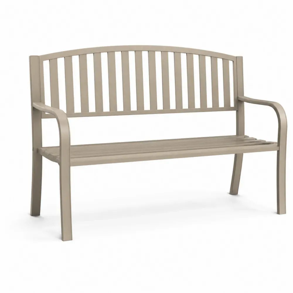 Gartenbank Sitzbank mit Armlehnen 150 x 63 x 89 cm pulverbeschichteter Stahl rechteckig Taupe