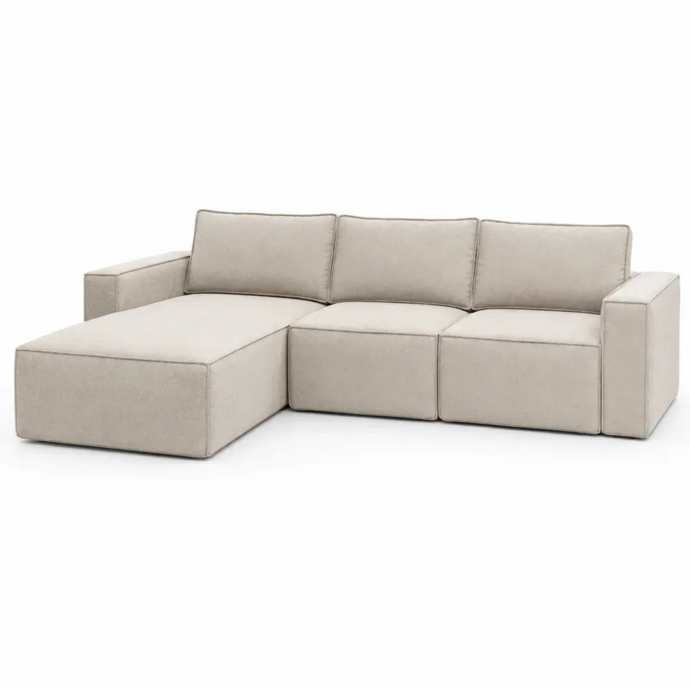 Ecksofa 3-Sitzer mit Ottomane links 245 x 155 x 82 cm Polyestergewebe Kiefernholz Sperrholz L-Form Beige Schwarz