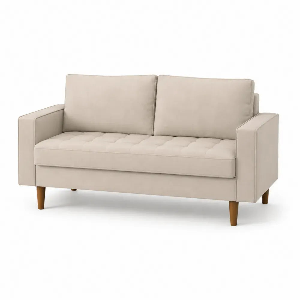 2-Sitzer Sofa 162 x 84 x 86 cm Polyestergewebe Kiefernholz Sperrholz rechteckig Beige Naturbraun