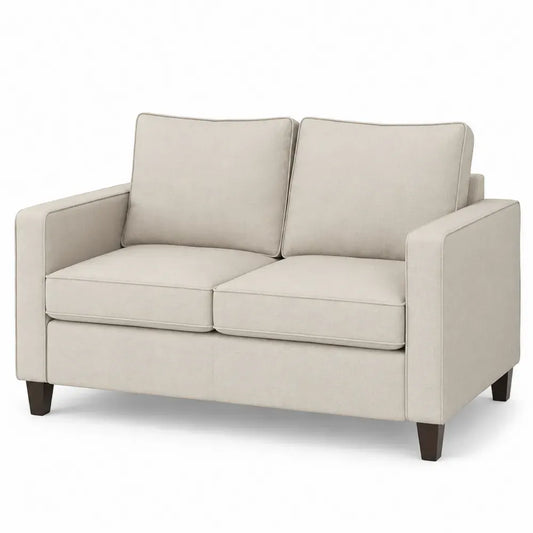 2-Sitzer Sofa rechteckig mit Armlehnen Polyestergewebe Kiefernholz Sperrholz Beige Dunkelbraun 147 x 83 x 86 cm