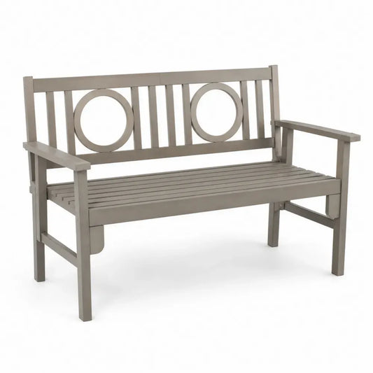 Gartenbank 3-Sitzer 150 x 63 x 90 cm HDPE Lattenbank mit Armlehnen Kreisornamenten rechteckig taupe
