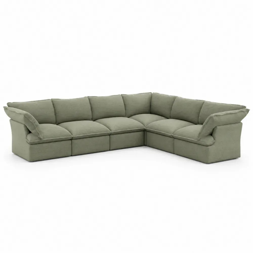 Ecksofa L-Form 6-Sitzer mit losen Kissen Polyestergewebe Olivgrün 300 x 240 x 75 cm