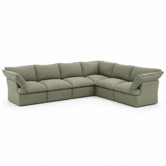 Ecksofa L-Form 6-Sitzer mit losen Kissen Polyestergewebe Olivgrün 300 x 240 x 75 cm