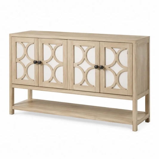 Sideboard Aufbewahrungsschrank 152 x 38 x 86 cm MDF Eschenholzfurnier 4 Türen rechteckig Natur Weiß Schwarz