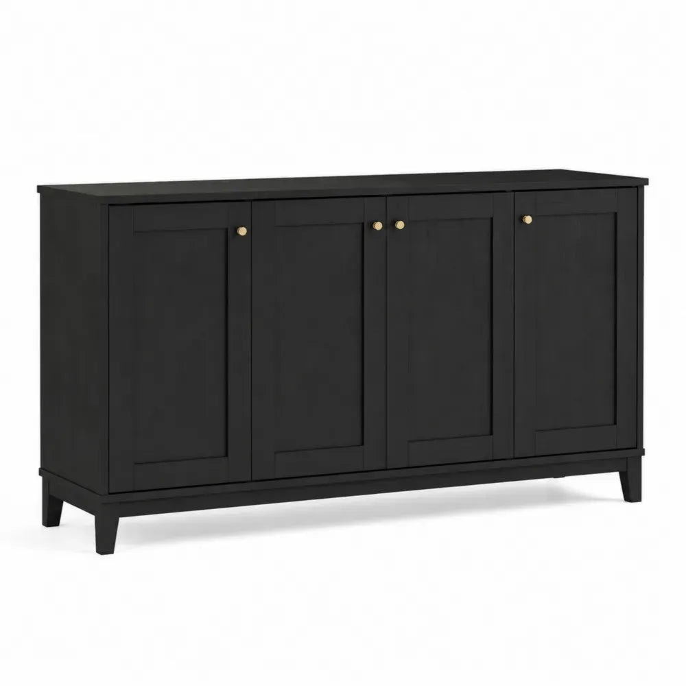 Aufbewahrungsschrank rechteckig mit 4 Türen aus MDF und Spanplatte Schwarz Goldfarben 160 x 40 x 80 cm