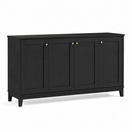 Aufbewahrungsschrank rechteckig mit 4 Türen aus MDF und Spanplatte Schwarz Goldfarben 160 x 40 x 80 cm
