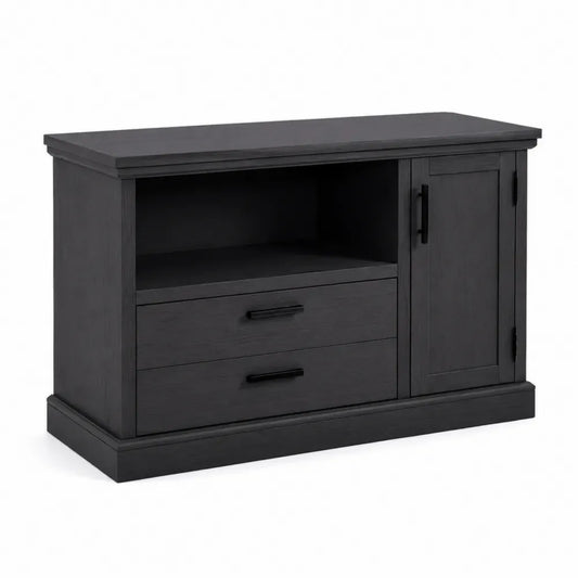 TV Lowboard Aufbewahrungsschrank rechteckig mit 1 Tür und 2 Schubladen MDF Schwarz 120 x 40 x 61 cm