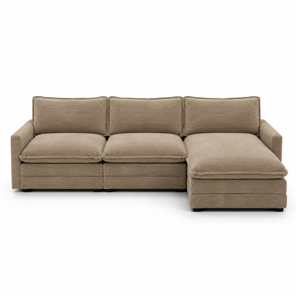 Ecksofa 3-Sitzer mit rechter Ottomane 250 x 160 x 86 cm Polyester-Cordgewebe L-Form Beige Taupe
