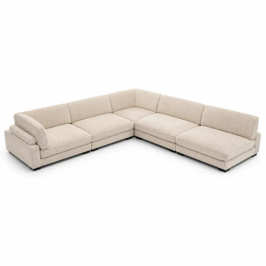 Ecksofa 5-Sitzer modular L-Form 300 x 220 x 74 cm Polyester-Breitcord Beige
