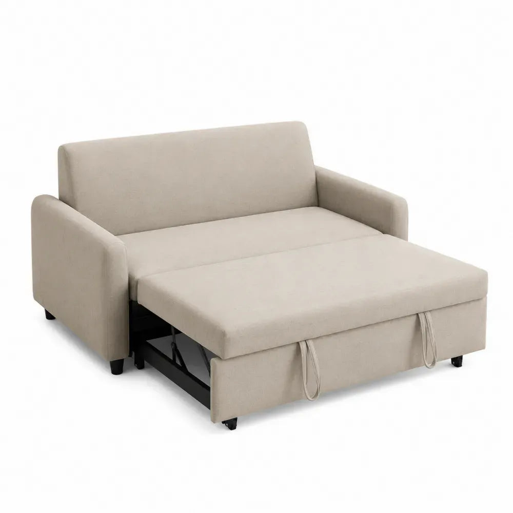 Schlafsofa 2-Sitzer ausziehbar 160 x 89 x 86 cm Polyestergewebe Kiefernholz Sperrholz rechteckig Beige Schwarz