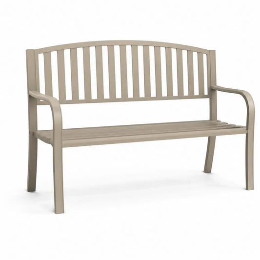 Gartenbank Sitzbank mit Armlehnen 150 x 63 x 89 cm pulverbeschichteter Stahl rechteckig Taupe