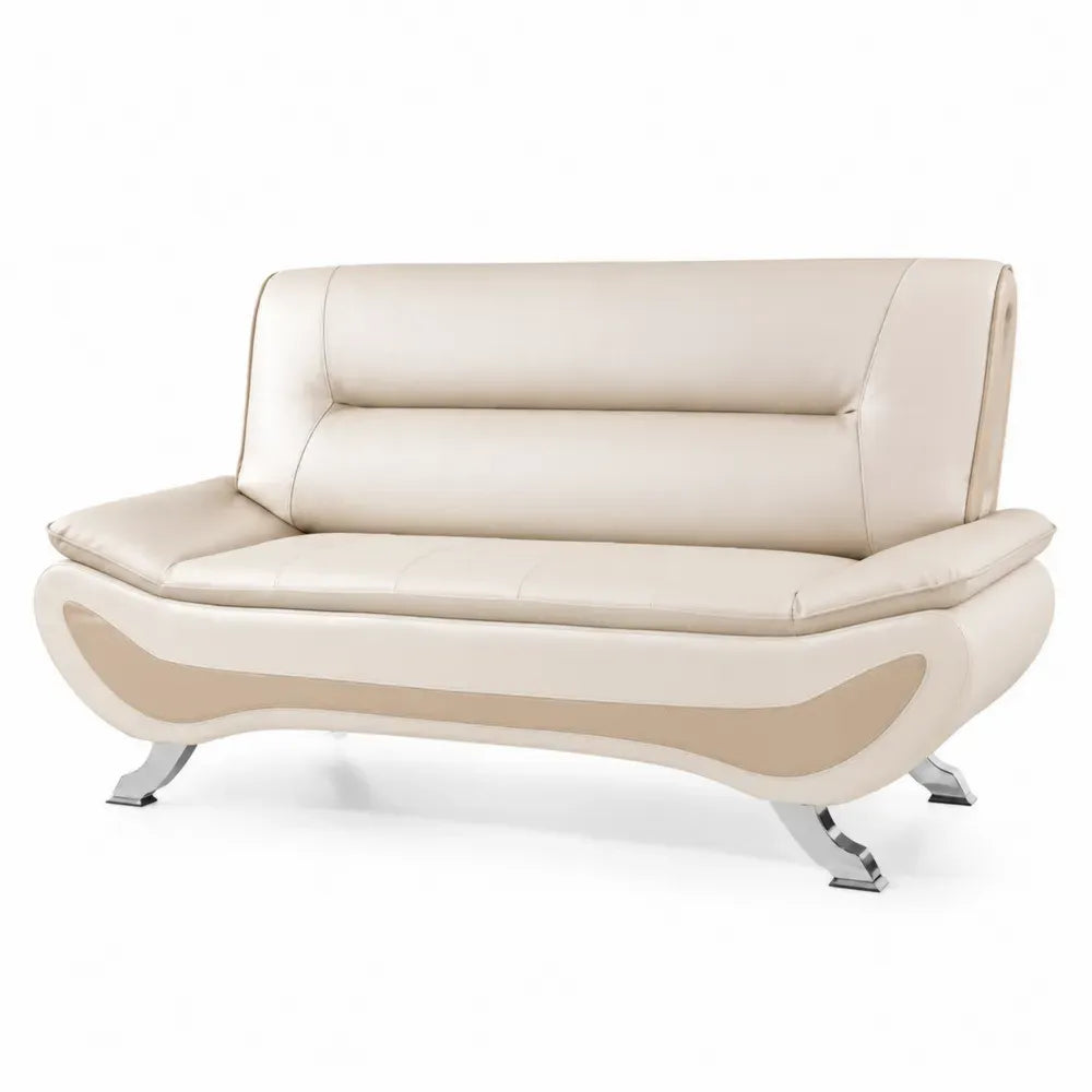 3-Sitzer Sofa gerade Form 184 x 82 x 88 cm PU-Kunstleder Creme Beige Silber