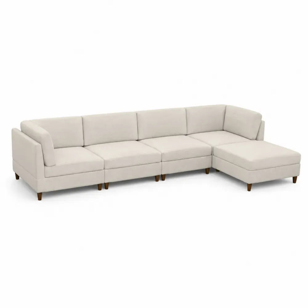 Ecksofa 4-Sitzer mit rechter Ottomane 310 x 170 x 82 cm Polyestergewebe L-Form Beige Creme