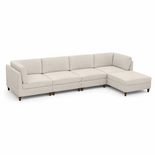 Ecksofa 4-Sitzer mit rechter Ottomane 310 x 170 x 82 cm Polyestergewebe L-Form Beige Creme