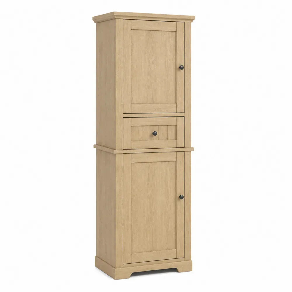 Aufbewahrungsschrank Hochschrank rechteckig mit 2 Türen 1 Schublade MDF Spanplatte Eiche Dekor Natur 60 x 40 x 180 cm