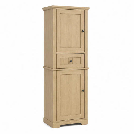 Aufbewahrungsschrank Hochschrank rechteckig mit 2 Türen 1 Schublade MDF Spanplatte Eiche Dekor Natur 60 x 40 x 180 cm