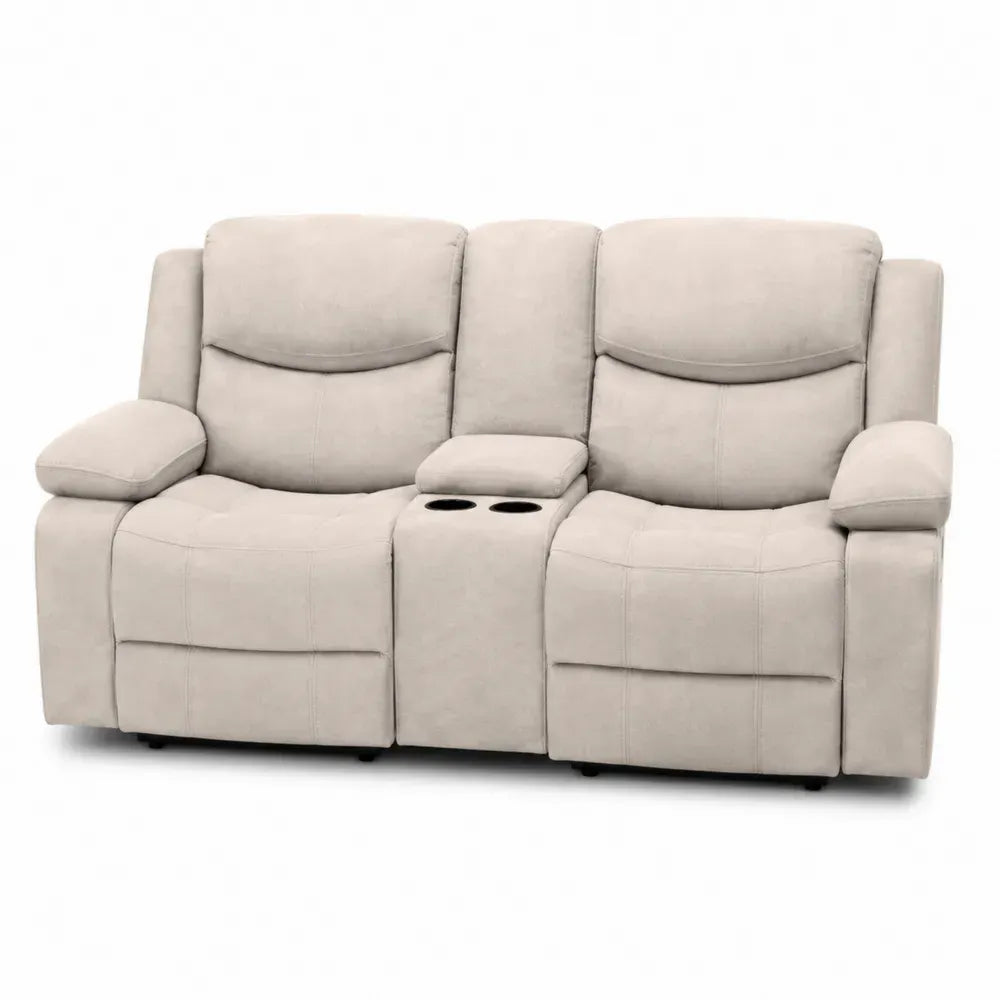 2-Sitzer Relaxsofa mit Mittelkonsole und Getränkehaltern 175 x 96 x 102 cm Polyester-Mikrofaser Kiefernholz rechteckig Beige Schwarz