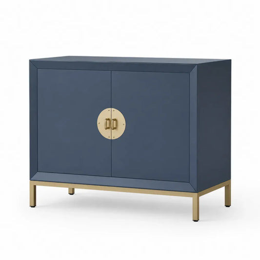 Sideboard Aufbewahrungsschrank 120 x 40 x 85 cm MDF Stahl 2 Türen rechteckig Dunkelblau Goldfarben