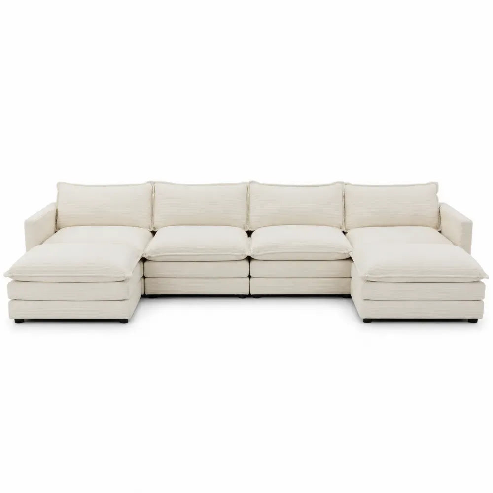 Wohnlandschaft 4-Sitzer U-Form mit linker und rechter Recamiere 320 x 160 x 78 cm Polyester-Cordgewebe Creme