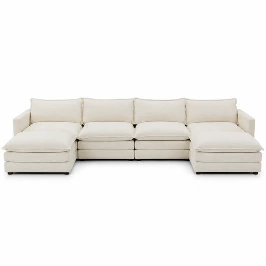 Wohnlandschaft 4-Sitzer U-Form mit linker und rechter Recamiere 320 x 160 x 78 cm Polyester-Cordgewebe Creme