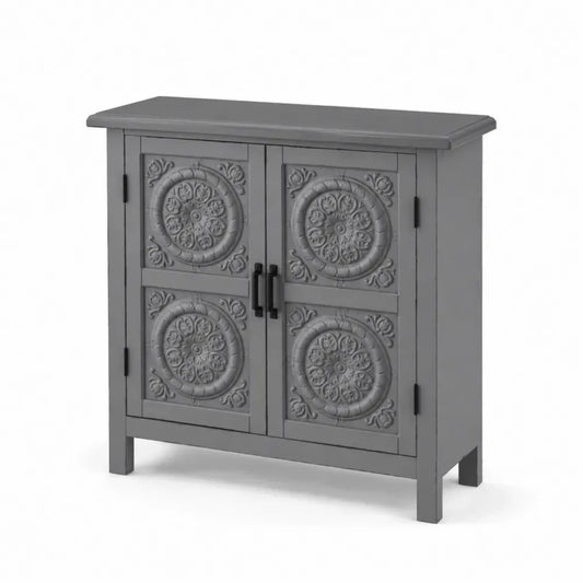 Aufbewahrungsschrank rechteckig mit 2 Türen Reliefdekor MDF Spanplatte Grau Schwarz 90 x 38 x 90 cm